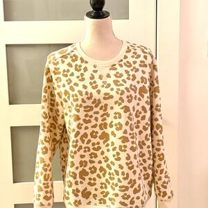 Karen Scott Cream and Tan Leopard-Print Crewneck Sweater